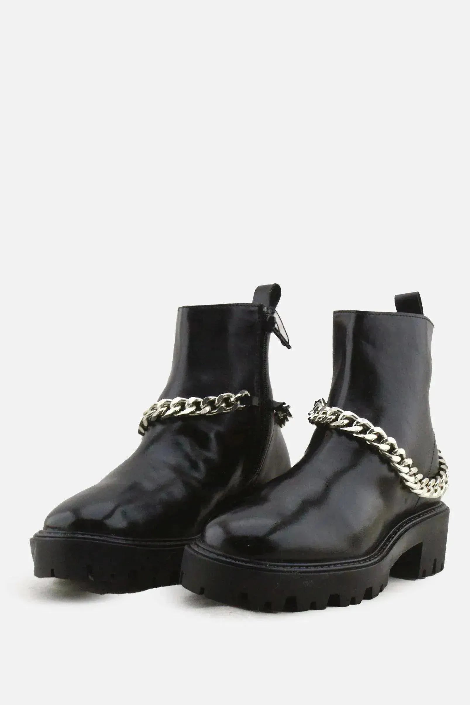 Lefties Zipper Chain Chelsea Ankle Boots | 100% Authentic Leather - sundaybazar