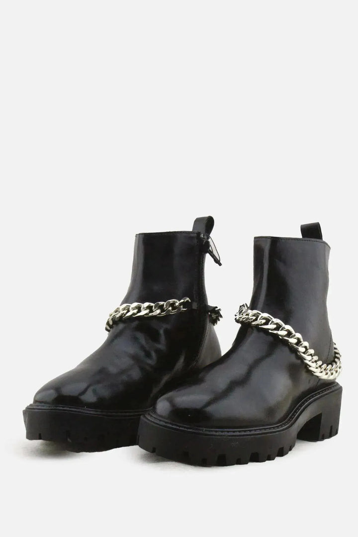 Lefties Zipper Chain Chelsea Ankle Boots | 100% Authentic Leather - sundaybazar
