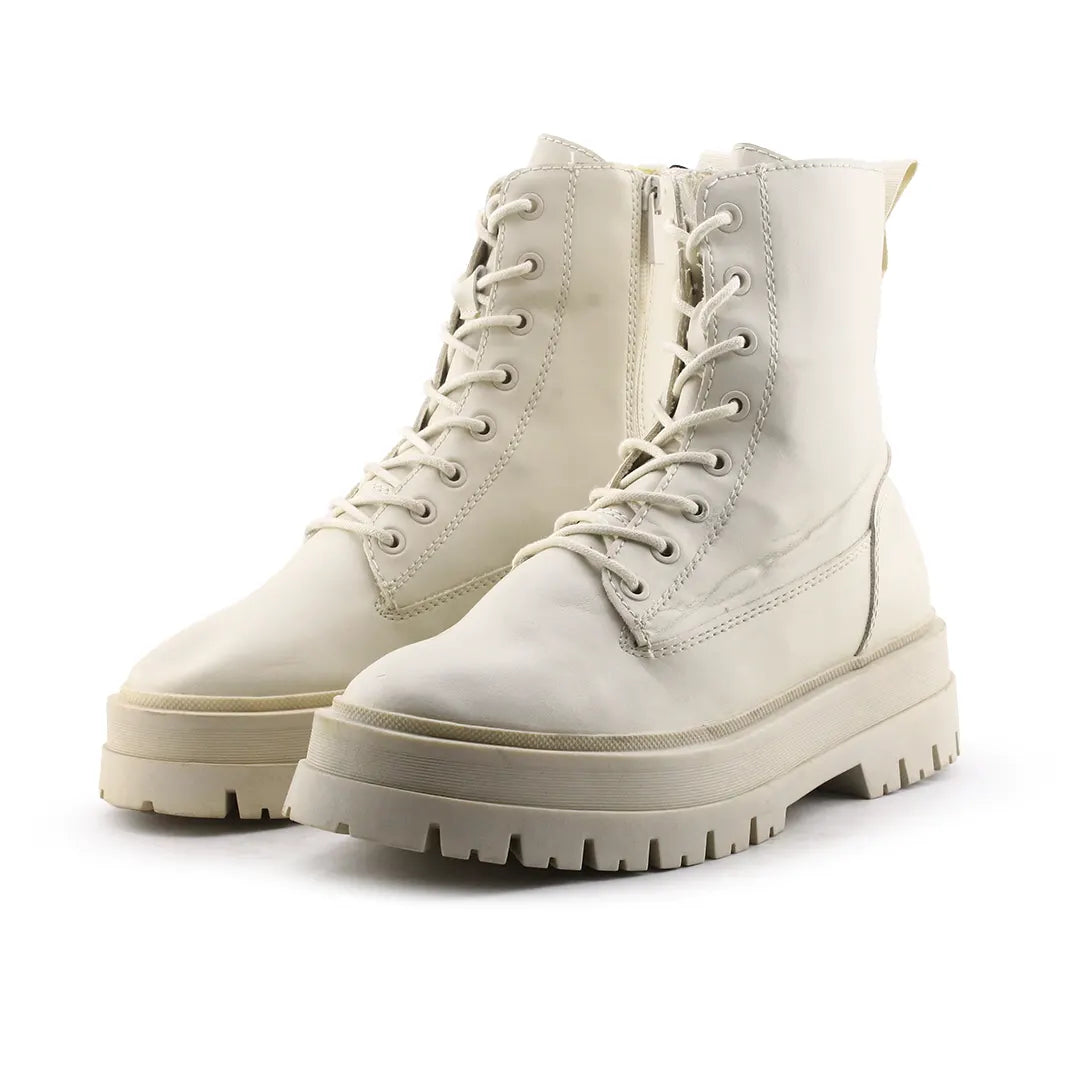 Stradivarius Zipper Lace Up Combat Ankle Boots (100% Authentic Leather)