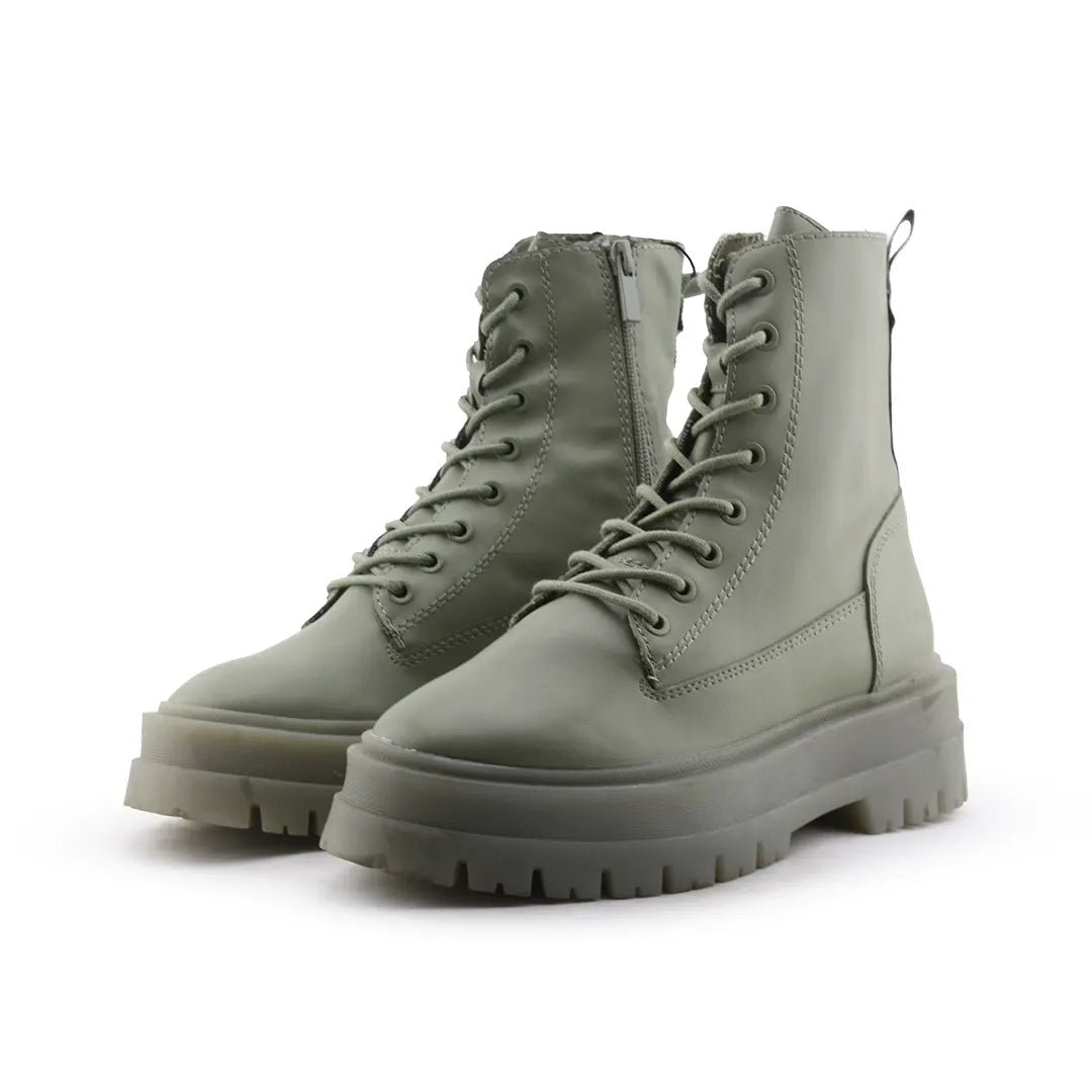 Stradivarius Zipper Lace Up Combat Ankle Boots (100% Authentic Leather)