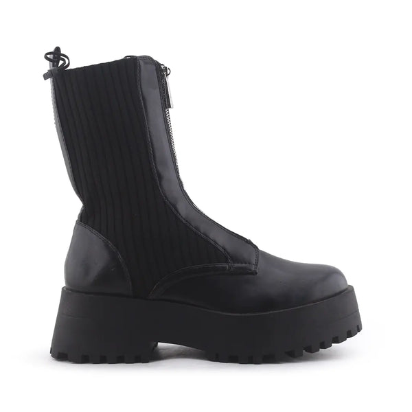 Zara Zipper Stretchable Combat Ankle Boots (100% Authentic Leather)
