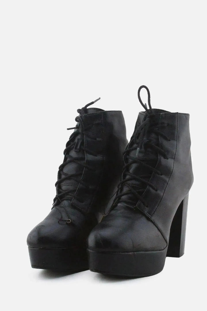 European Brand Laces Block Ankle Boots | 100% Authentic Leather - sundaybazar