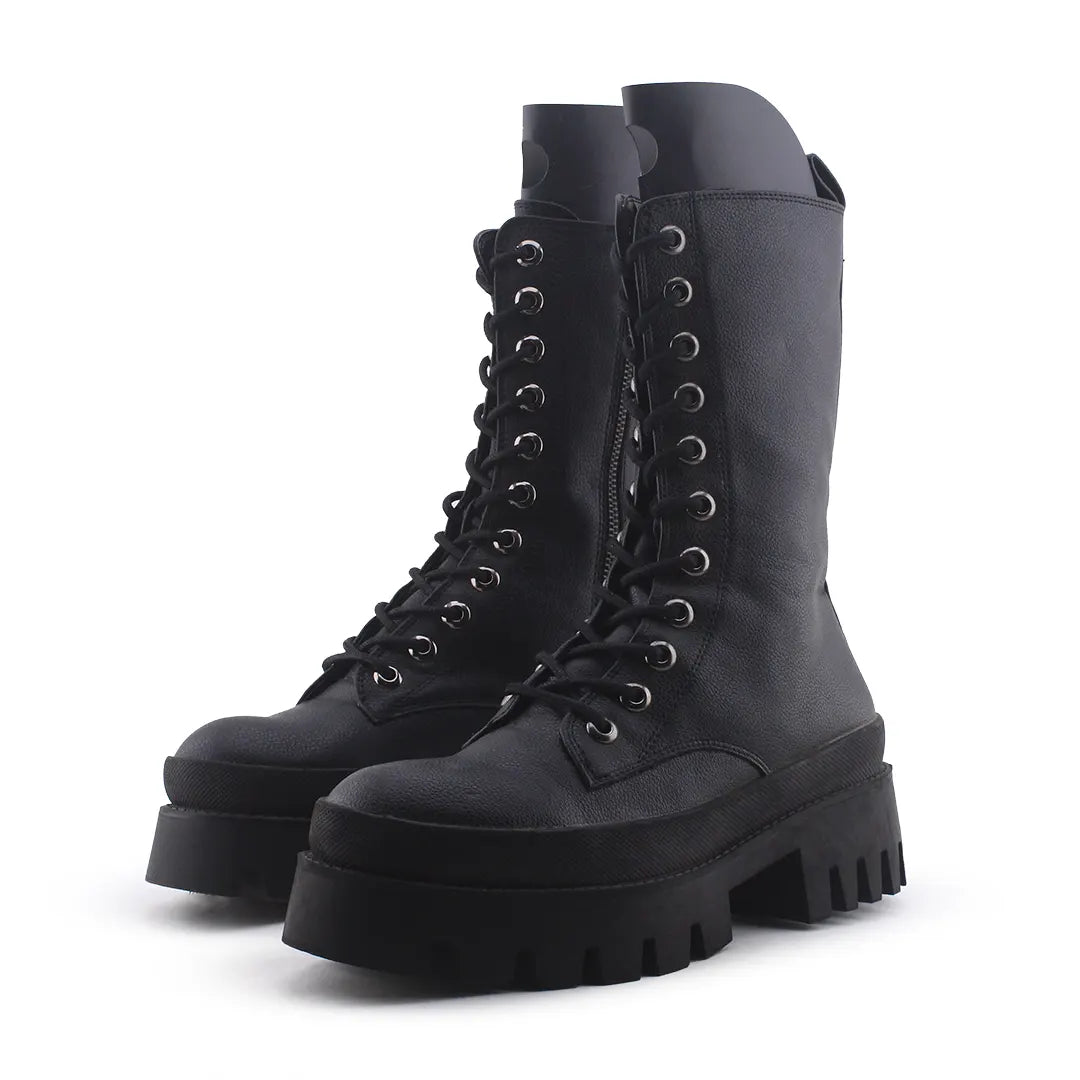 Bershka Zipper Lace Up Combat Ankle Boots (100% Authentic Leather)