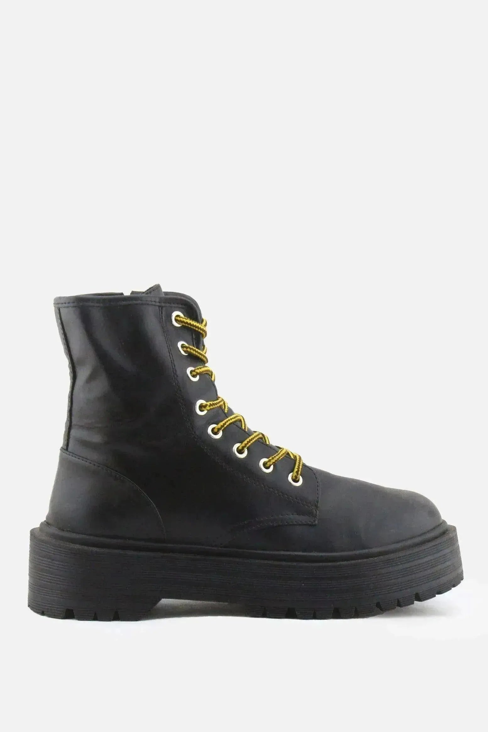 Pull & Bear Zipper Laces Combat Ankle Boots | 100% Authentic Leather - sundaybazar