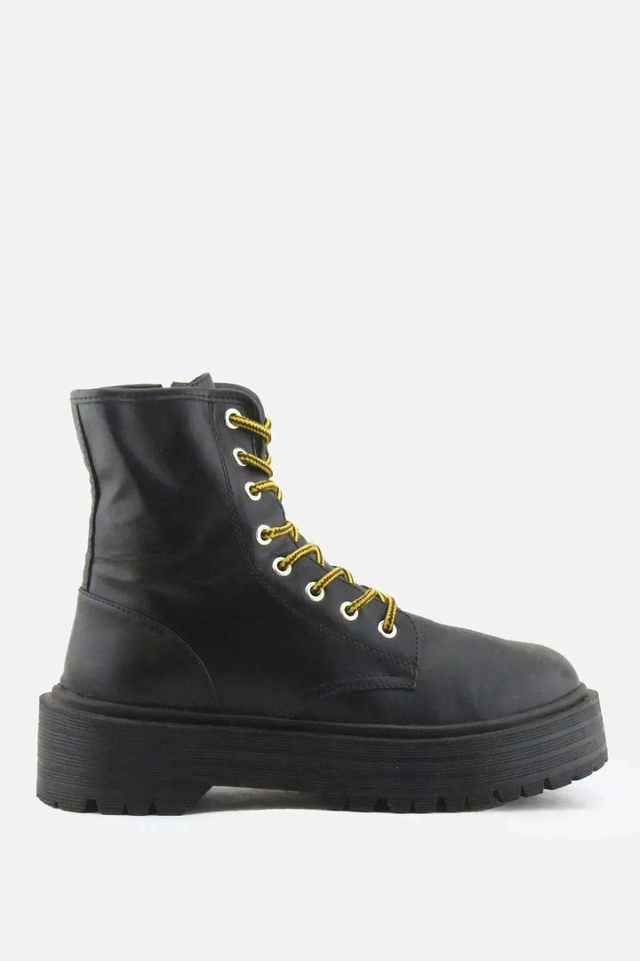 Pull & Bear Zipper Laces Combat Ankle Boots | 100% Authentic Leather - sundaybazar