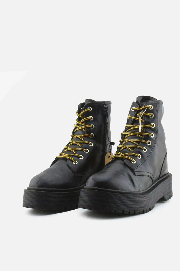 Pull & Bear Zipper Laces Combat Ankle Boots | 100% Authentic Leather - sundaybazar
