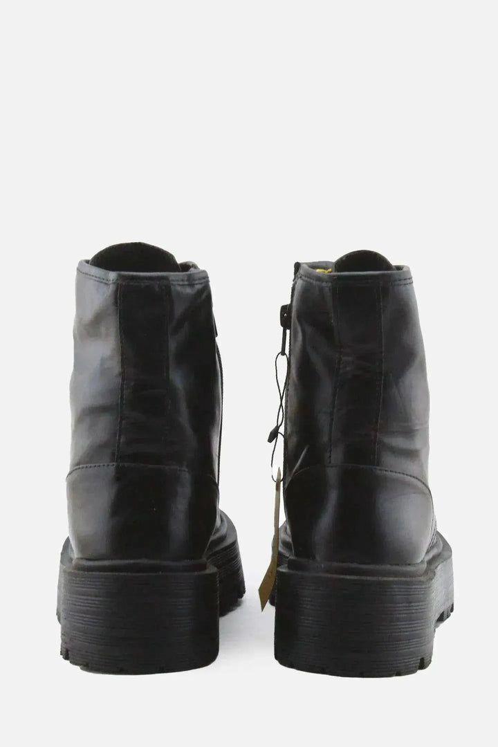 Pull & Bear Zipper Laces Combat Ankle Boots | 100% Authentic Leather - sundaybazar