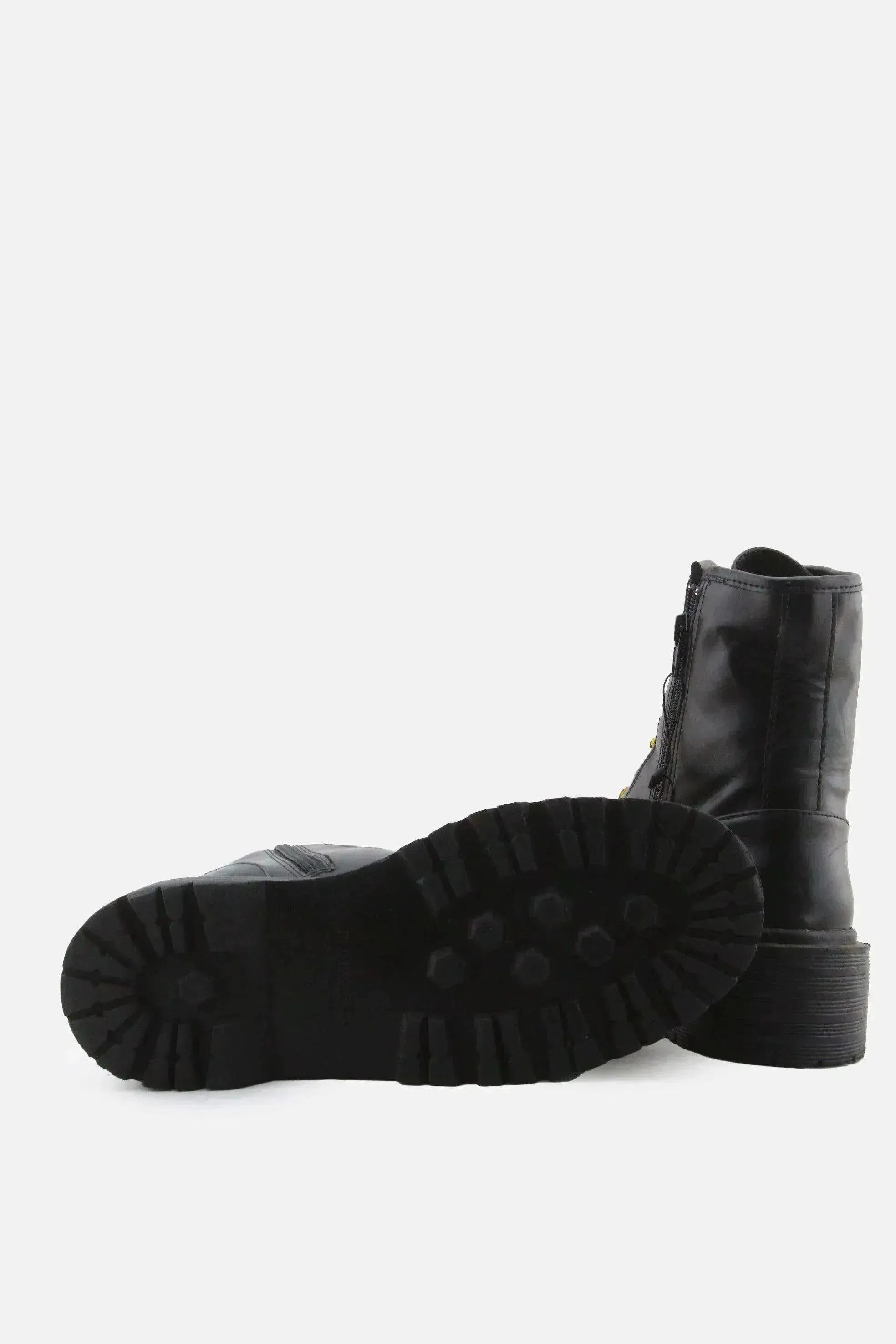 Pull & Bear Zipper Laces Combat Ankle Boots | 100% Authentic Leather - sundaybazar