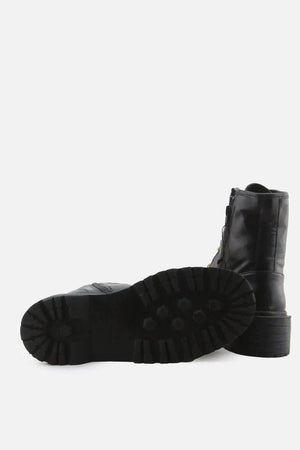 Pull & Bear Zipper Laces Combat Ankle Boots | 100% Authentic Leather - sundaybazar