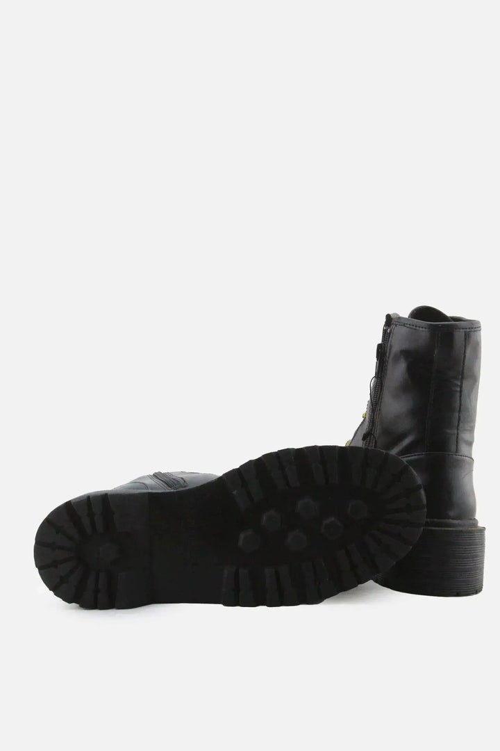 Pull & Bear Zipper Laces Combat Ankle Boots | 100% Authentic Leather - sundaybazar