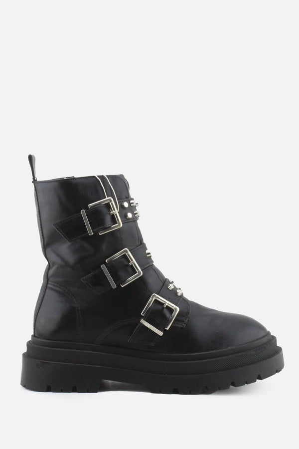 Stradivarius Zipper Buckle Straps Combat Ankle Boots | 100% Authentic Leather