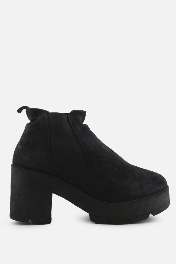 European Brand Stretchable Block Ankle Boots | Suede