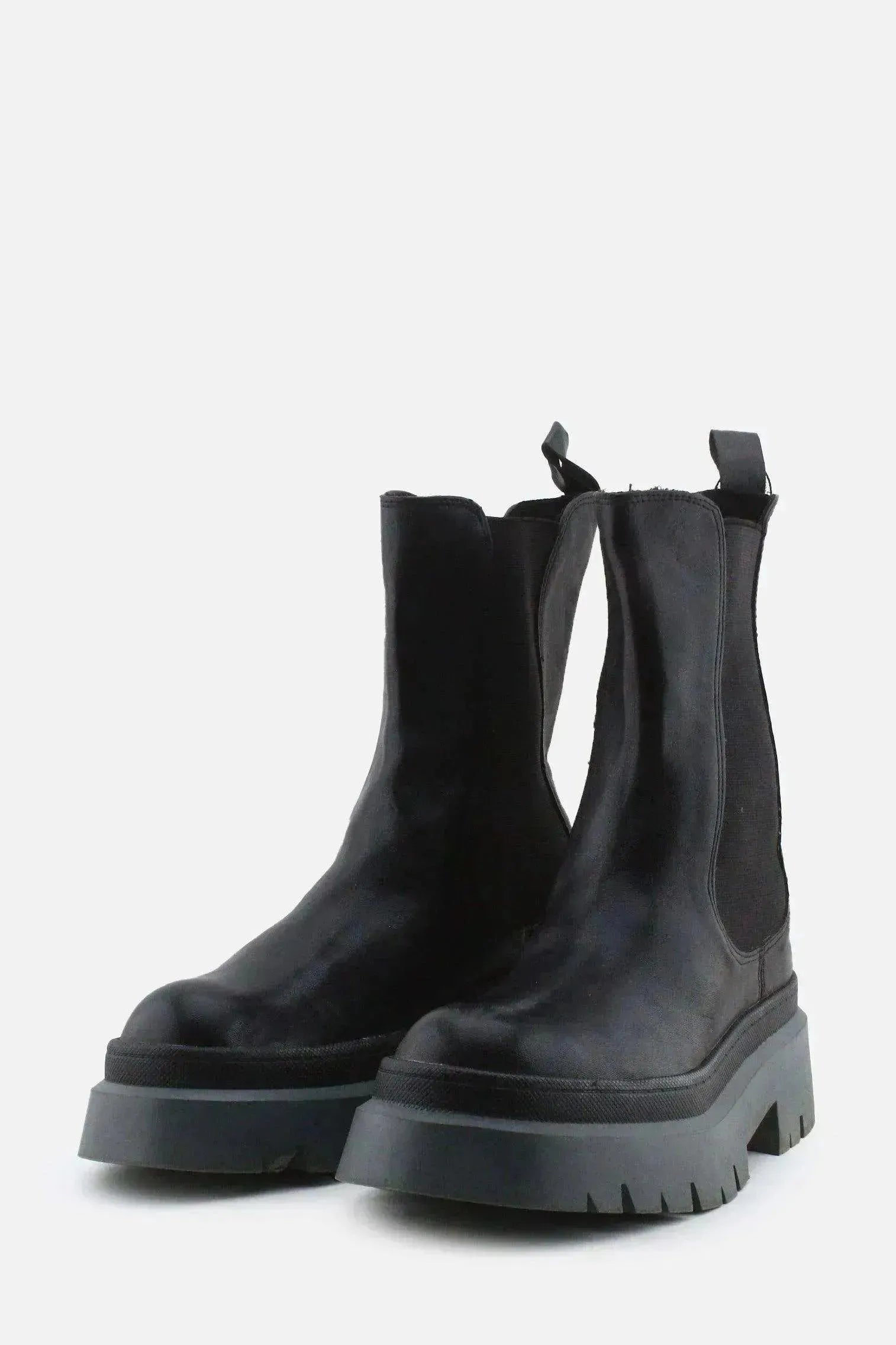 Pull & Bear Stretchable Combat Ankle Boots | 100% Authentic Leather - sundaybazar