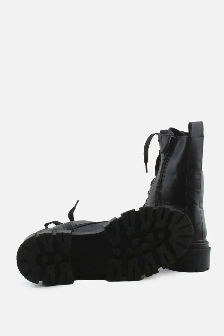 Stradivarius Zipper Laces Combat Ankle Boots | 100% Authentic Leather - sundaybazar