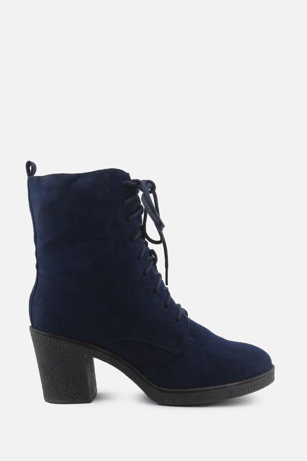 European Brand Zipper Laces Block Ankle Boots | Suede