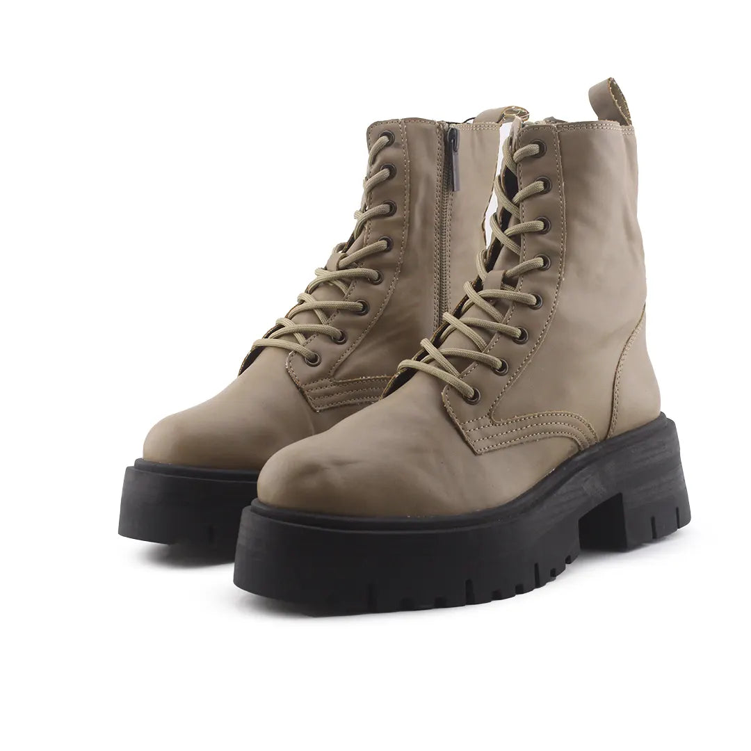 Stradivarius Zipper Lace Up Combat Ankle Boots (100% Authentic Leather)