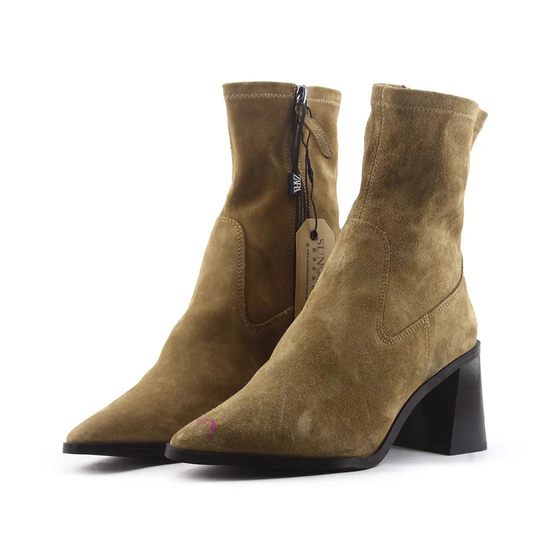 Zara Zipper Suede Ankle Boot