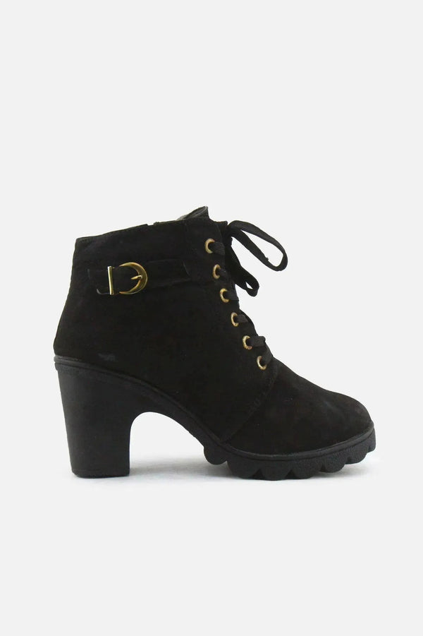 European Brand Zipper Laces Block Ankle Boots | Suede