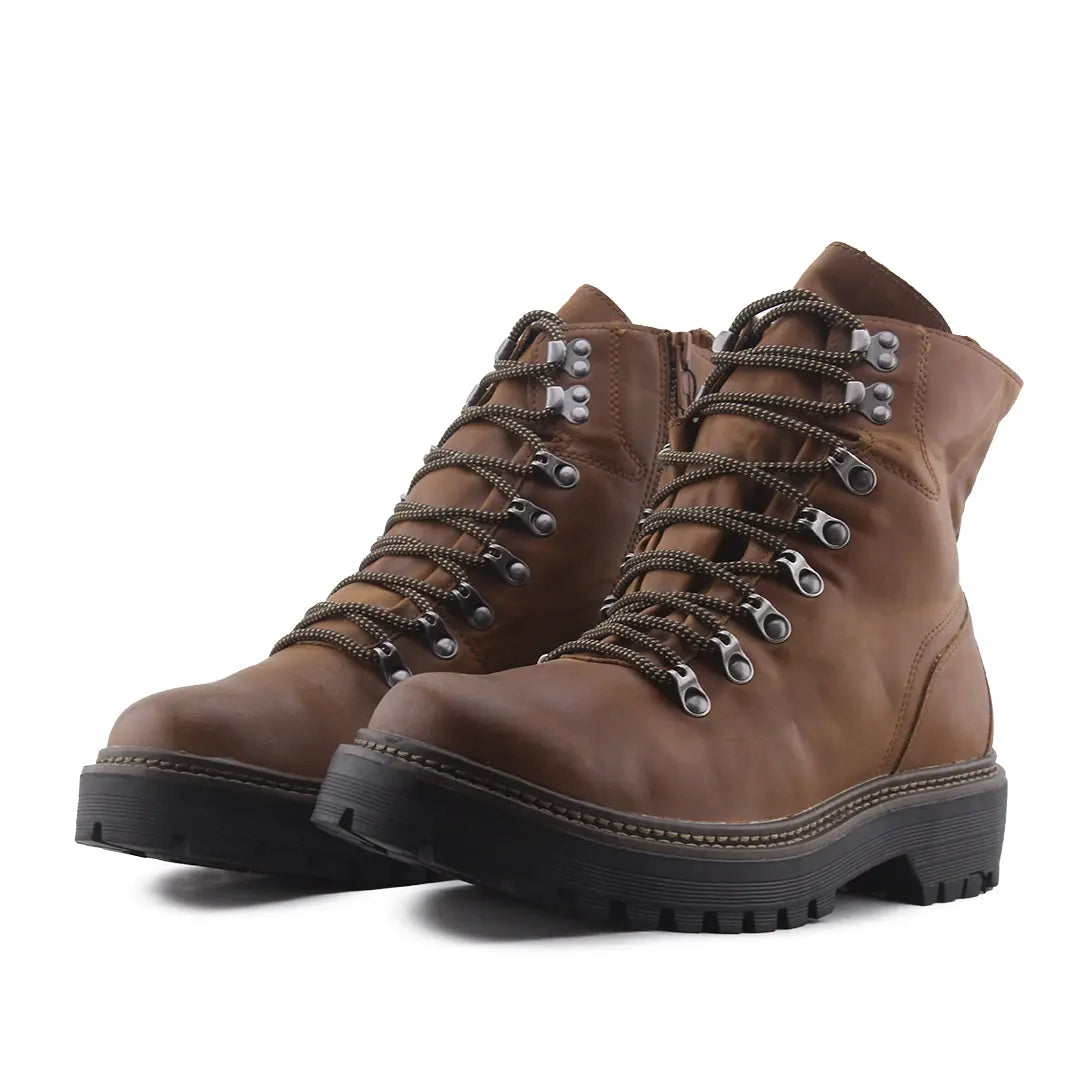 Pull & Bear Zipper Lace Up Ankle Boot | 100% Authentic Leather