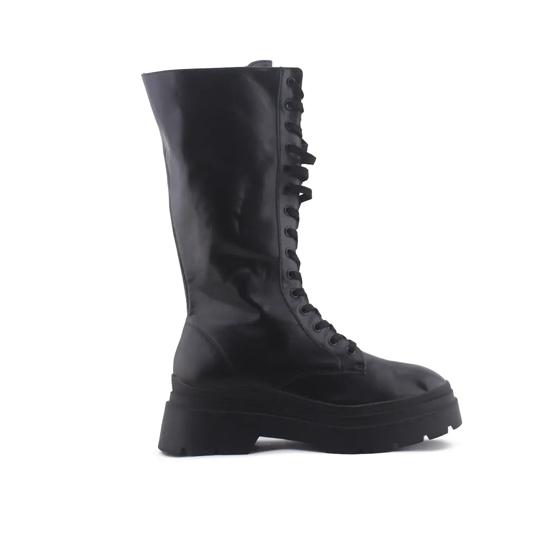 Bershka Zipper Lace Up Knee High Boots (100% Authentic Leather)
