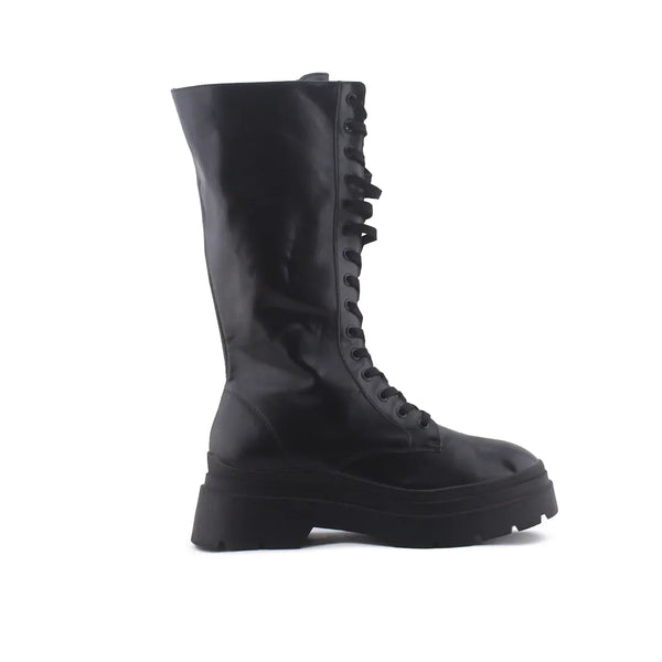 Bershka Zipper Lace Up Knee High Boots (100% Authentic Leather)