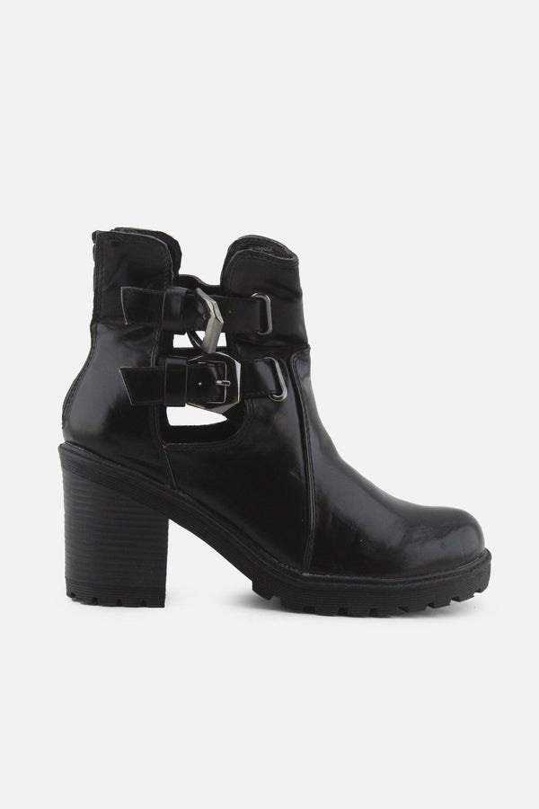 Young Spirit Buckle Straps Block Ankle Boots | 100% Synthetic Leather