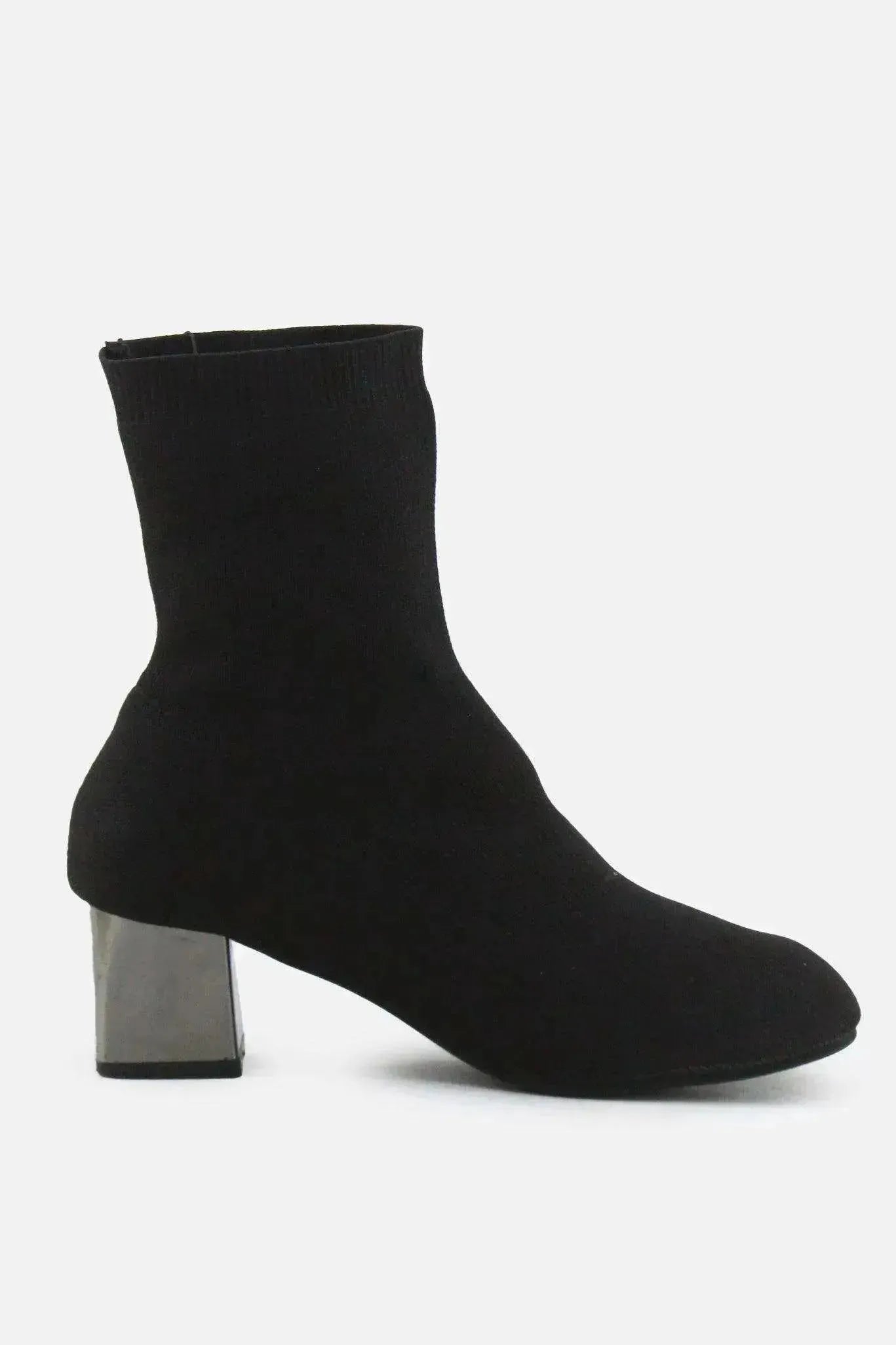 European Brand Stretchable Block Ankle Boots | Textile - sundaybazar