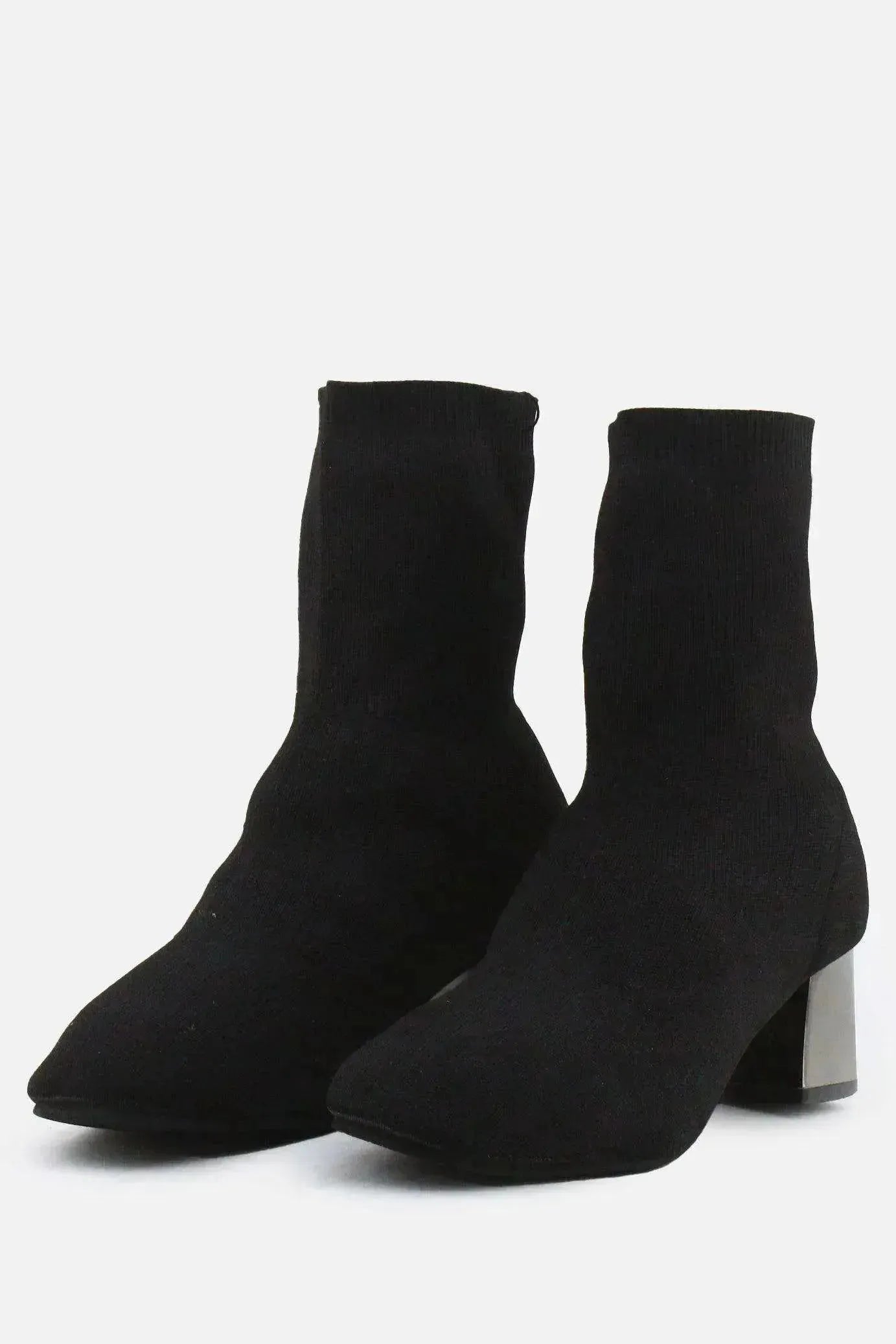European Brand Stretchable Block Ankle Boots | Textile - sundaybazar