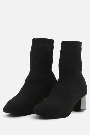 European Brand Stretchable Block Ankle Boots | Textile - sundaybazar