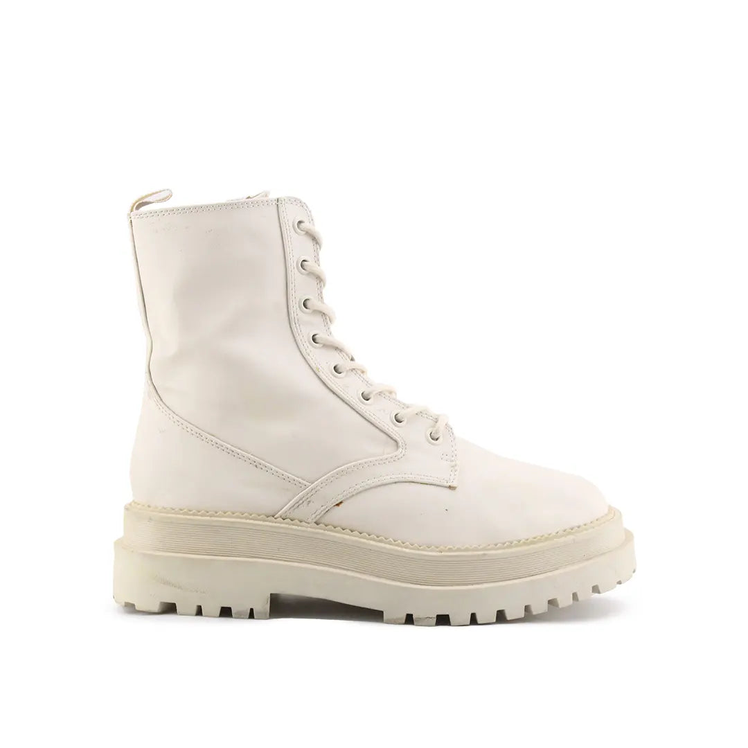 Stradivarius Zipper Lace Up Combat Ankle Boots (100% Authentic Leather)