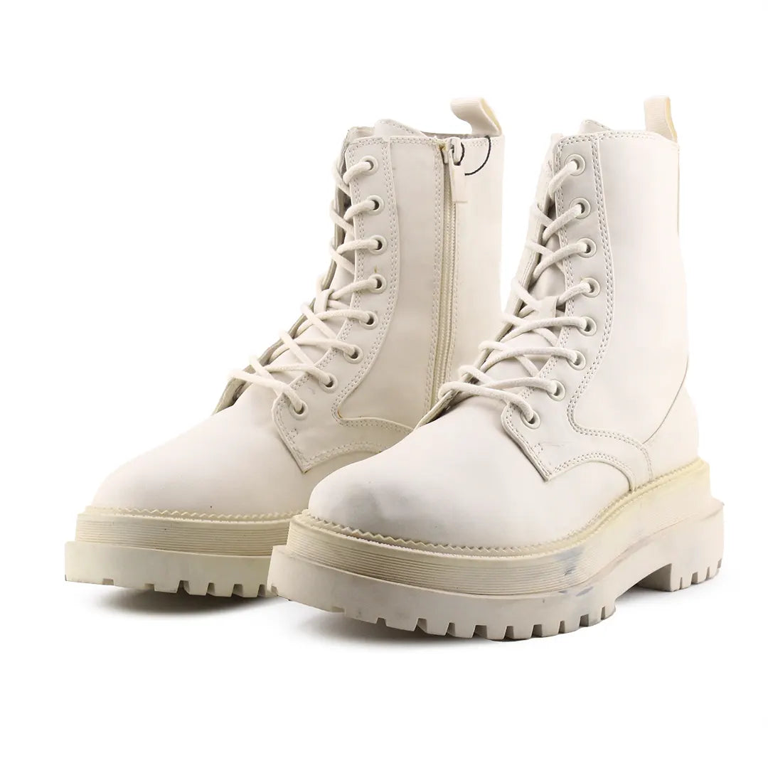 Stradivarius Zipper Lace Up Combat Ankle Boots (100% Authentic Leather)