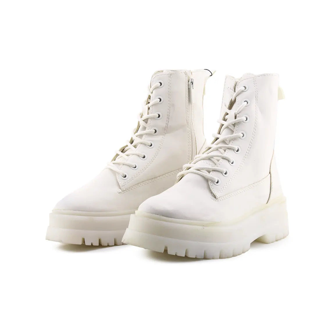 Stradivarius Zipper Lace Up Combat Ankle Boots (100% Authentic Leather)