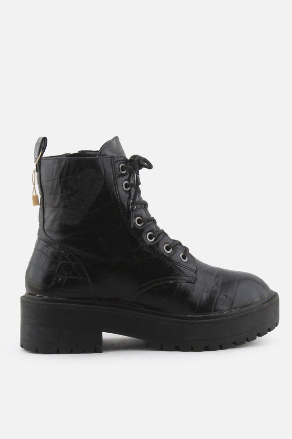 Stradivarius Zipper Laces Combat Ankle Boots | 100% Authentic Leather