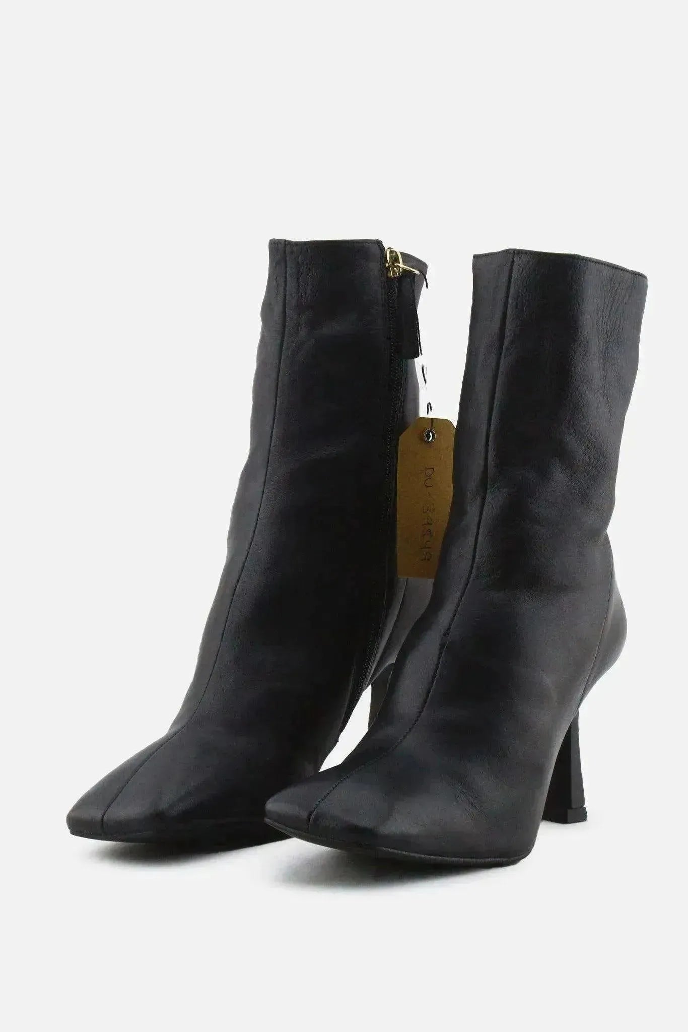 Zara Zipper Stilettos Ankle Boots | 100% Authentic Leather - sundaybazar