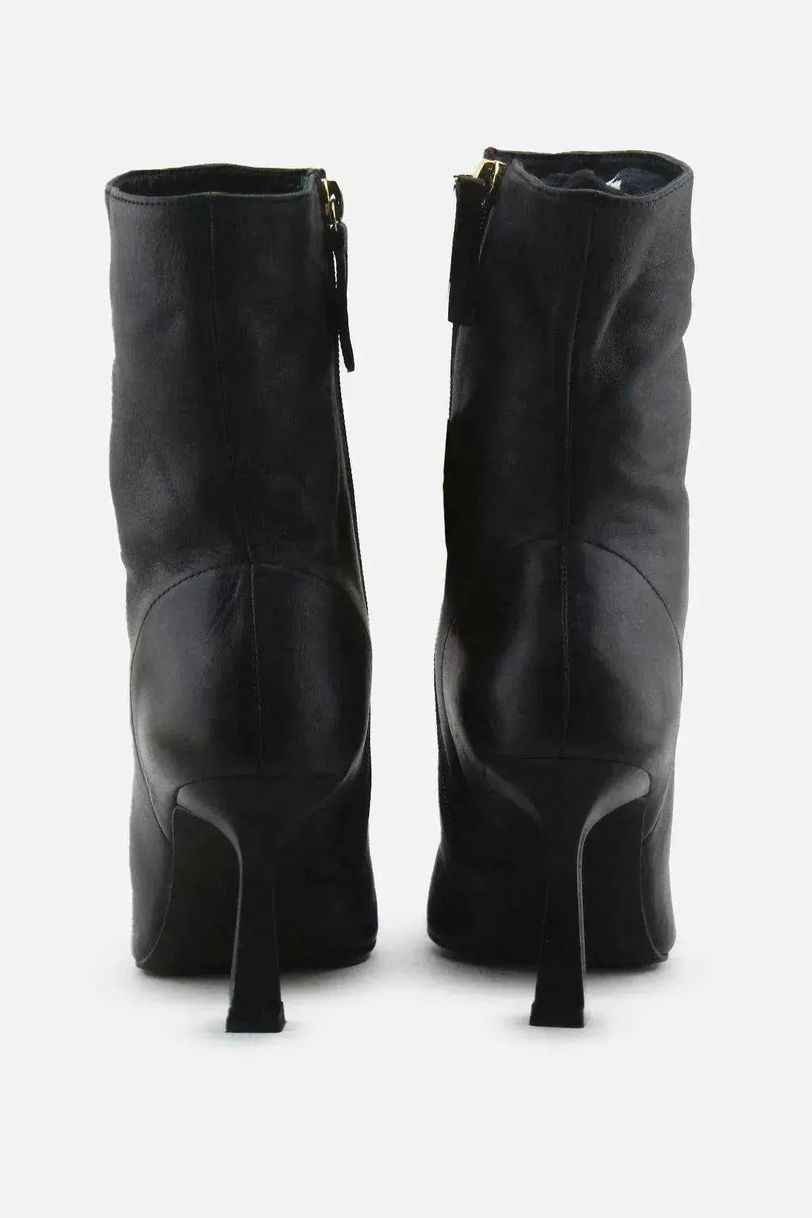 Zara Zipper Stilettos Ankle Boots | 100% Authentic Leather - sundaybazar