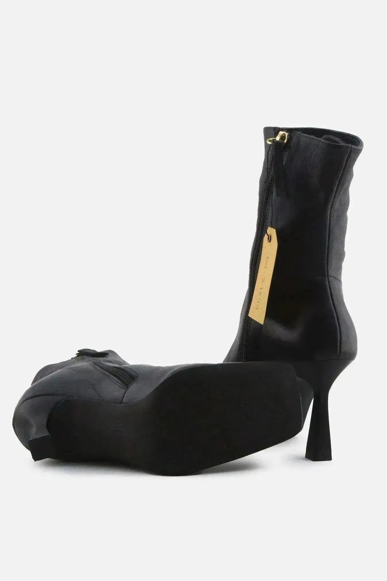 Zara Zipper Stilettos Ankle Boots | 100% Authentic Leather - sundaybazar