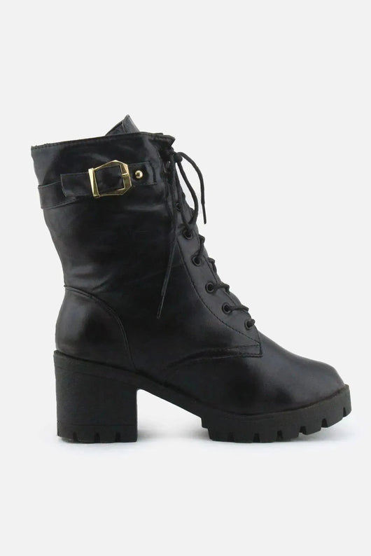 European Brand Zipper Laces Buckle Straps Block Ankle Boots | 100% Authentic Leather - sundaybazar