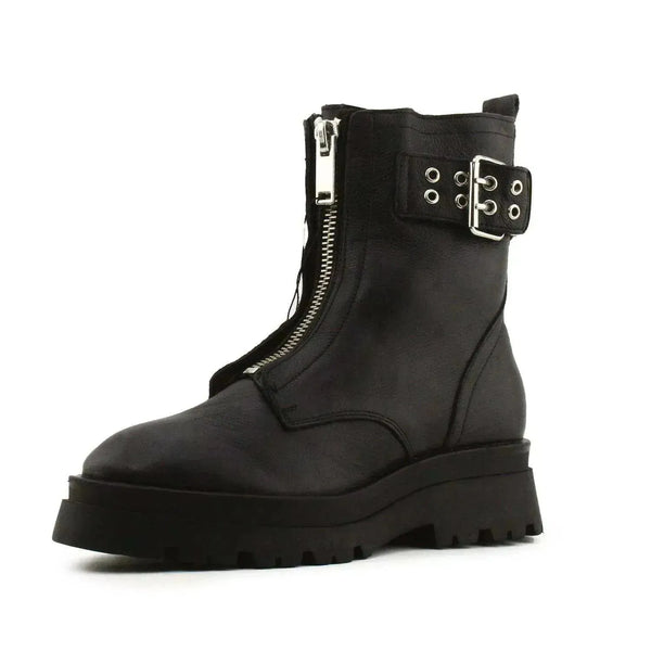 Stradivarius Zipper Buckle Straps Ankle Boots | 100% Auhentic Leather - sundaybazar