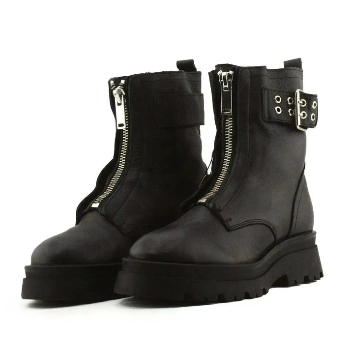 Stradivarius Zipper Buckle Straps Ankle Boots | 100% Auhentic Leather - sundaybazar