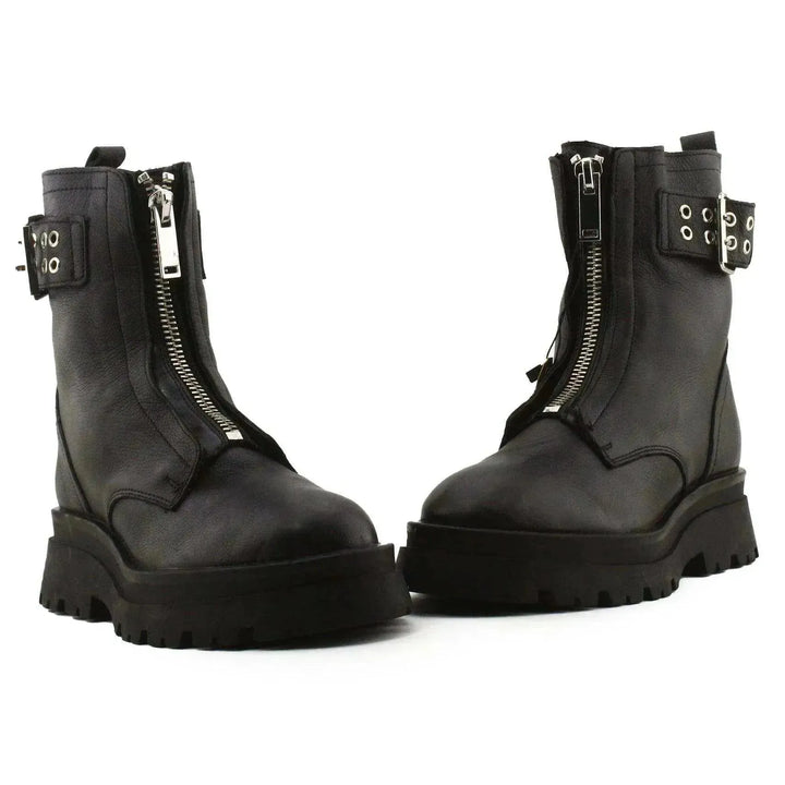 Stradivarius Zipper Buckle Straps Ankle Boots | 100% Auhentic Leather - sundaybazar