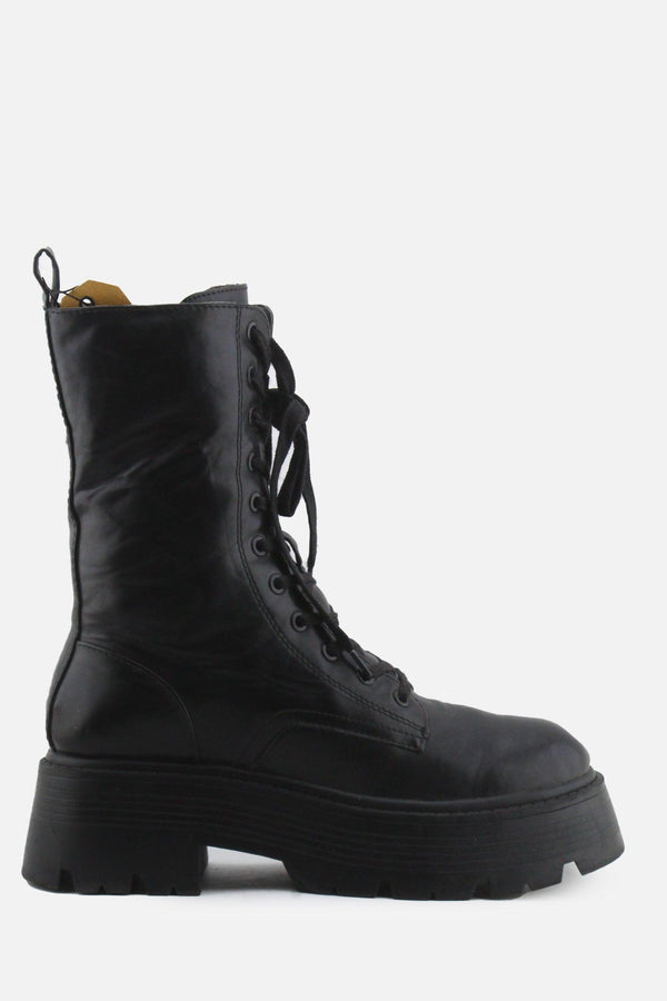 Pull & Bear Zipper Laces Combat Ankle Boots | 100% Authentic Leather