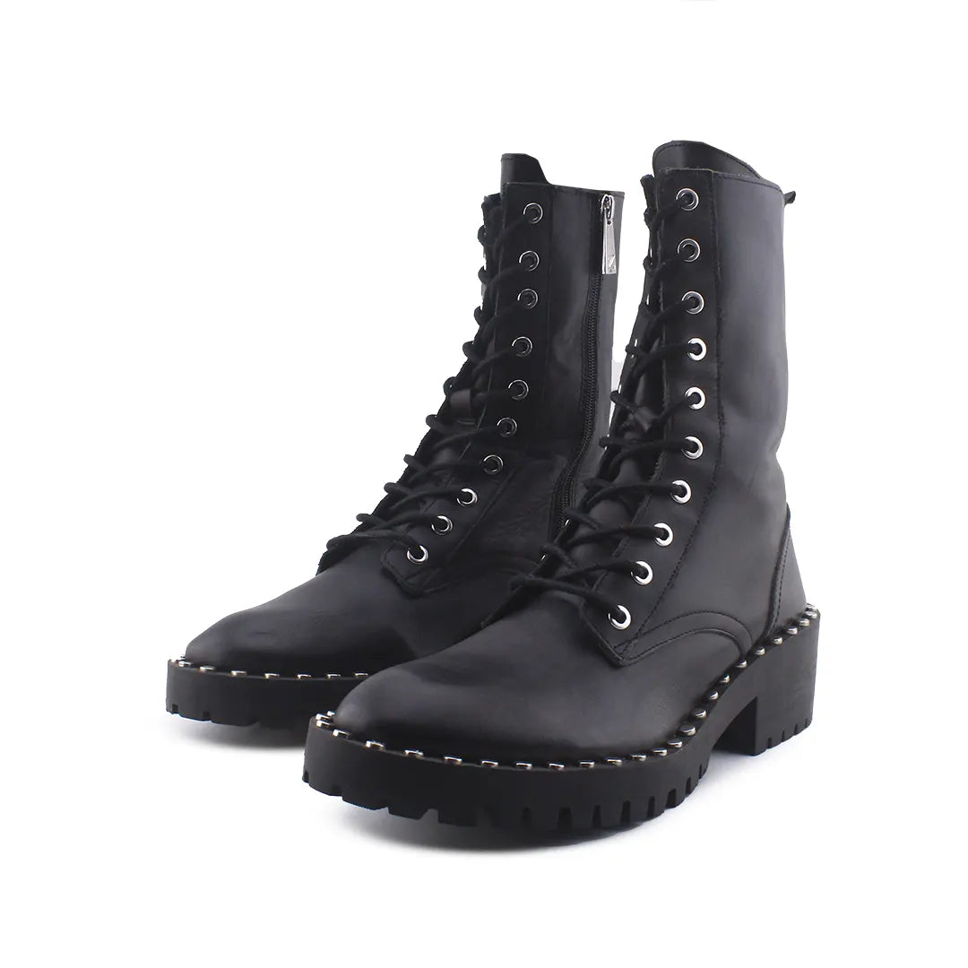 Zara Zipper Lace Up Combat Ankle Boots (100% Authentic Leather)