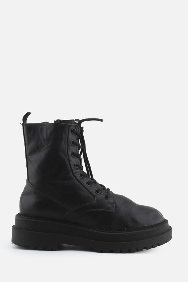 Stradivarius Zipper Laces Combat Ankle Boots | 100% Authentic Leather