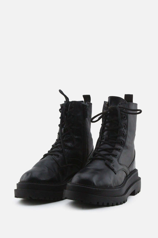 Stradivarius Zipper Laces Combat Ankle Boots | 100% Authentic Leather - sundaybazar