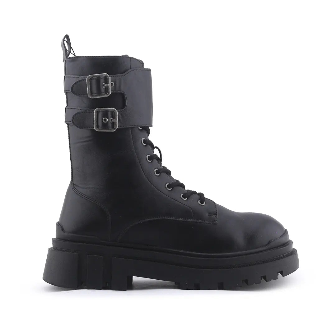 Bershka Zipper Buckle Strap Lace Up Ankle Boot | 100% Authentic Leather