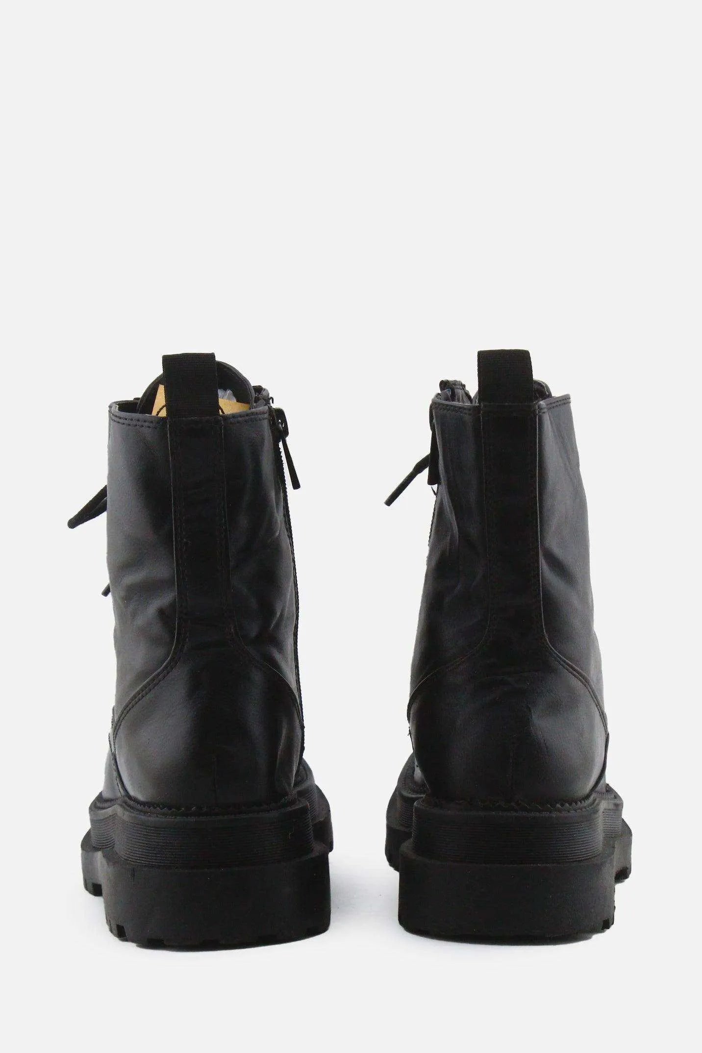 Stradivarius Zipper Laces Combat Ankle Boots | 100% Authentic Leather - sundaybazar