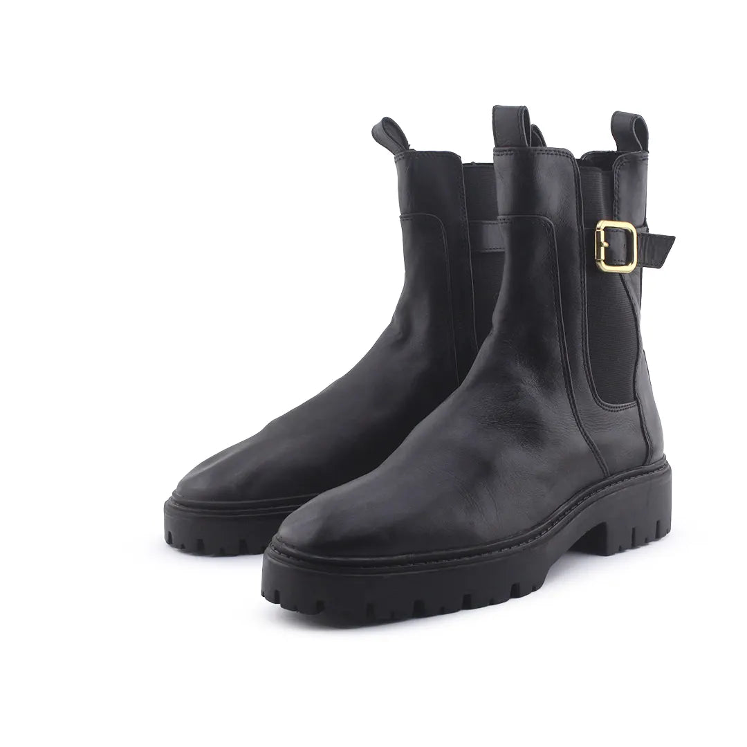 Zara Buckle Strap Stretchable Chelsea Ankle Boots (100% Authentic Leather)
