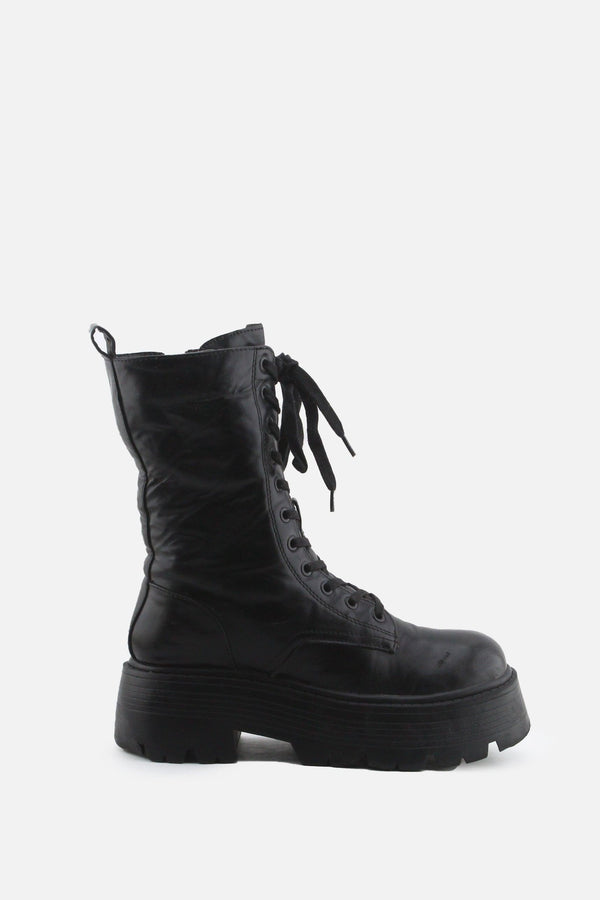 Pull & Bear Zipper Laces Combat Ankle Boots | 100% Authentic Leather