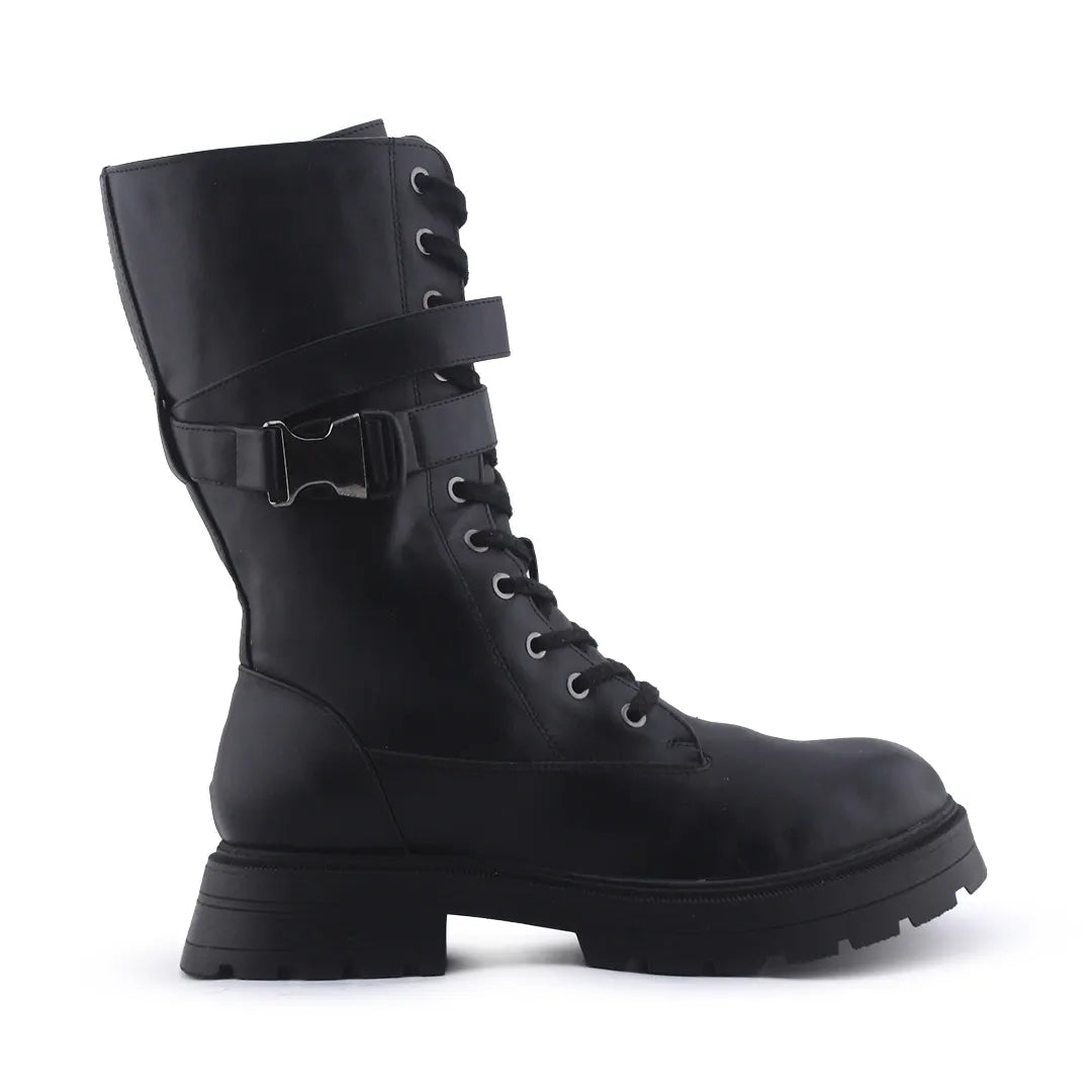 Bershka Zipper Buckle Strap Lace Up Ankle Boot | 100% Authentic Leather