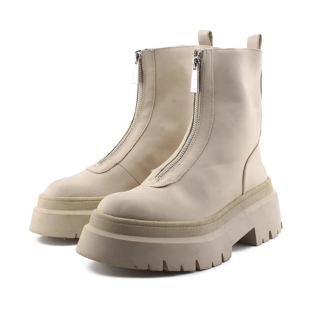 Pull & Bear Zipper Combat Ankle Boots (100% Authentic Leather)